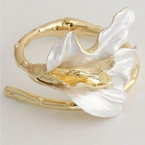 Elegant White Enamel Iris Bangle Bracelet